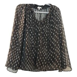 MAETTE blouse, size Medium, black semi sheer , attached camisole. Bell sleeves